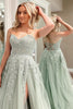 Load image into Gallery viewer, Sweetheart Beaded Light Green Long Formal Dress with Slit Front