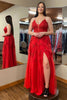 Load image into Gallery viewer, Plus Size Deep V-Neck Red Long Formal Dress with Appliques