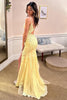 Load image into Gallery viewer, Spaghetti Straps Yellow Long Formal Dress with Appliques