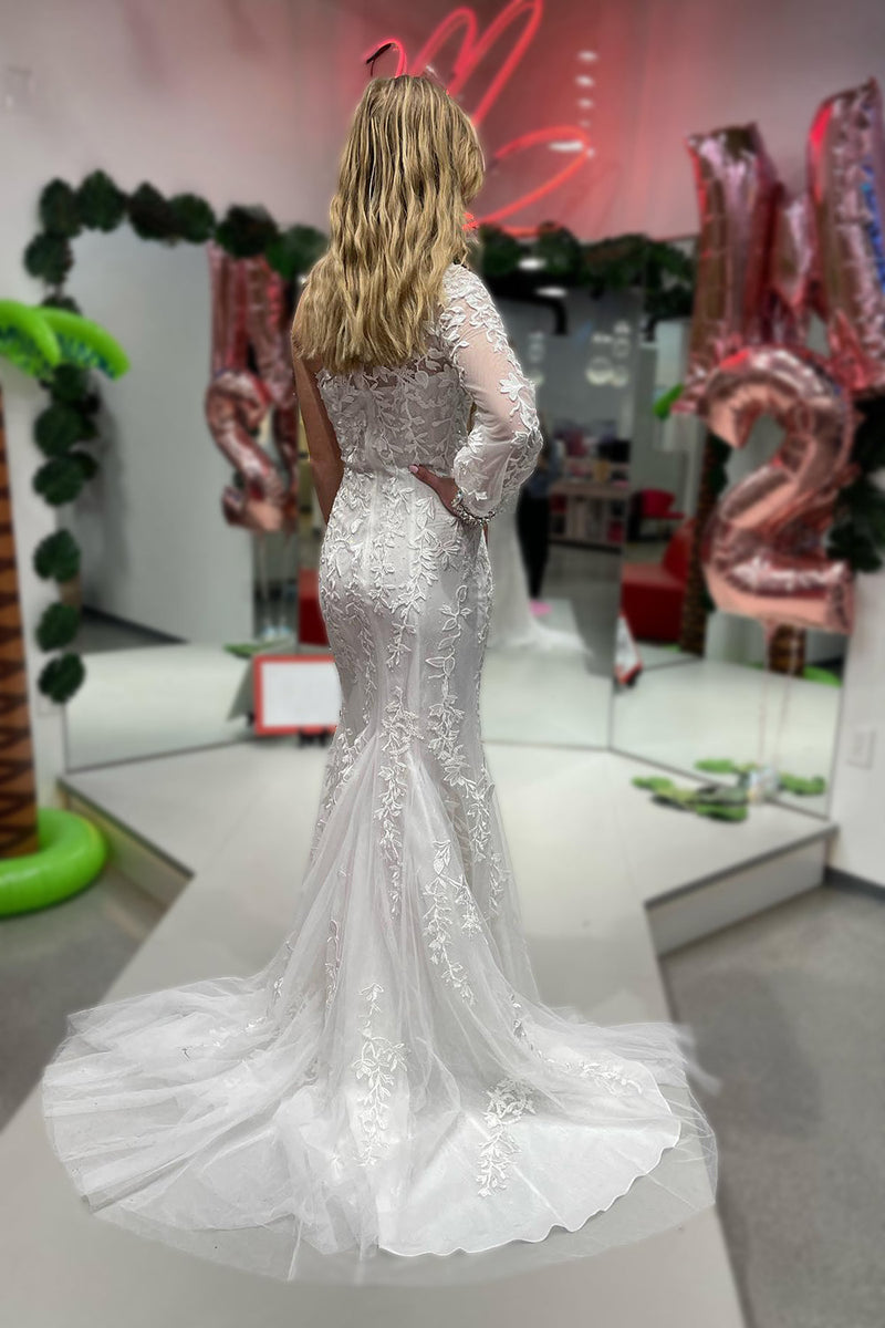 Load image into Gallery viewer, Mermaid One Shoulder White Long Formal Dress with Slit