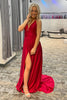 Load image into Gallery viewer, Spaghetti Straps Red Long Formal Dress with Slit