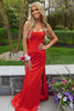 Load image into Gallery viewer, Mermaid Strapless Red Corset Formal Dress with Slit