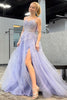 Load image into Gallery viewer, Tulle Spaghetti Straps Light Purple Long Formal Dress with Slit