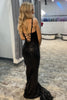 Load image into Gallery viewer, Sparkly Mermaid Sequins Black Long Formal Dress with Slit Front