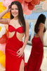 Load image into Gallery viewer, Spaghetti Straps Cut Out Red Long Formal Dress with Slit