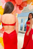 Load image into Gallery viewer, Spaghetti Straps Cut Out Red Long Formal Dress with Slit