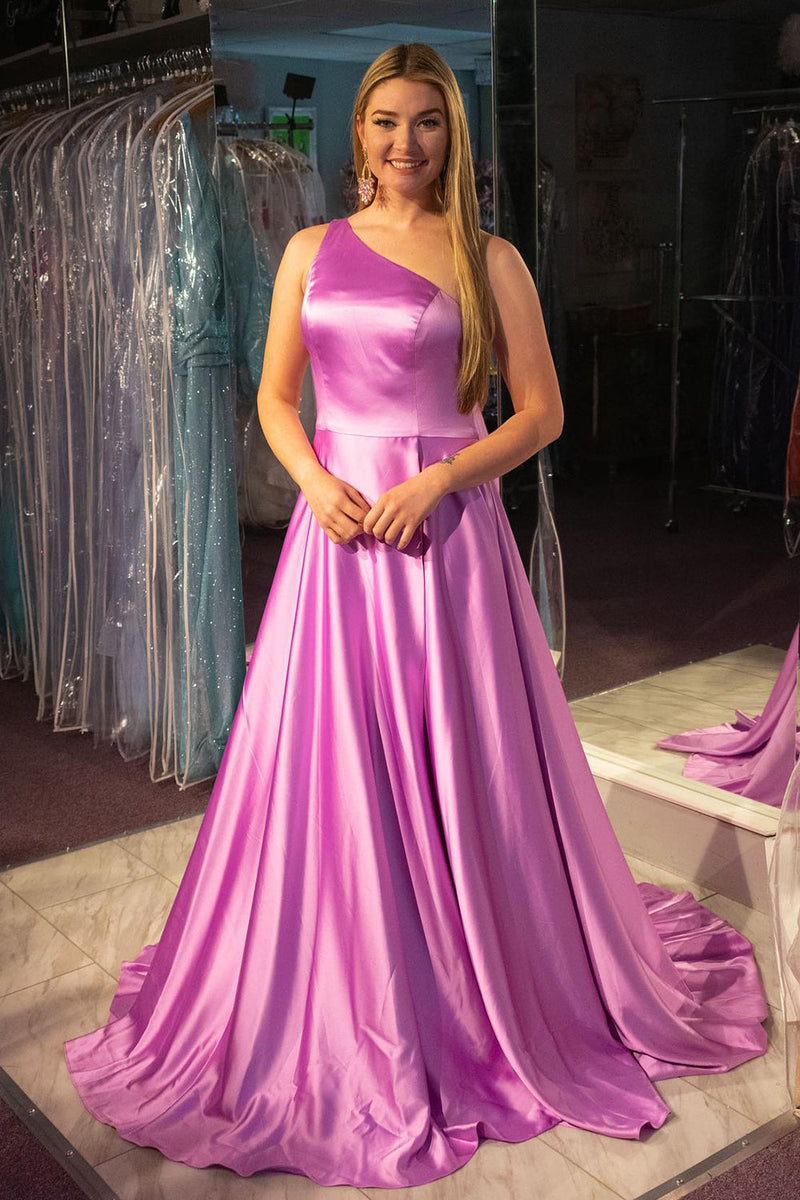 Load image into Gallery viewer, A-Line One Shoulder Purple Long Formal Dress