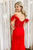 Load image into Gallery viewer, Off the Shoulder Red Corset Formal Dress with Slit