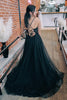 Load image into Gallery viewer, Tulle Spaghetti Straps Lace-Up Back Black Long Formal Dress with Slit