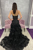 Load image into Gallery viewer, Sparkly Black One Shoulder Tiered Lace Long Formal Dress with Slit