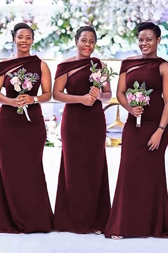 Mermaid One Shoulder Burgundy Long Bridesmaid Dress