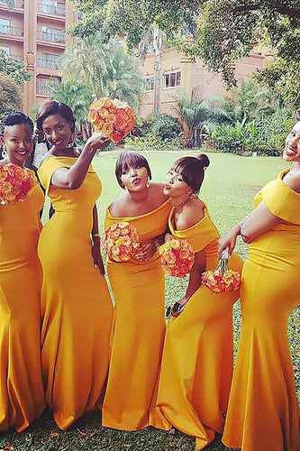 Simple Off The Shoulder Orange Bridesmaid Dress