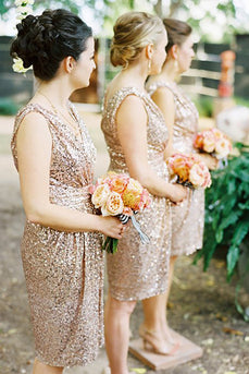 Sparkly Sleeveless Champagne Bridesmaid Dress