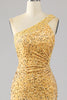 Load image into Gallery viewer, Mermaid Sequins One Shoulder Golden Long Formal Dress with Slit