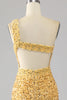 Load image into Gallery viewer, Mermaid Sequins One Shoulder Golden Long Formal Dress with Slit