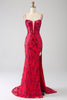 Load image into Gallery viewer, Mermaid Dark Red Sequins Long Formal Dress with Slit