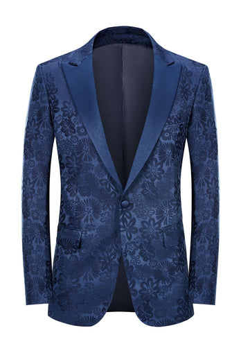 Dark Blue Peak Lapel Jacquard Men's Formal Suits