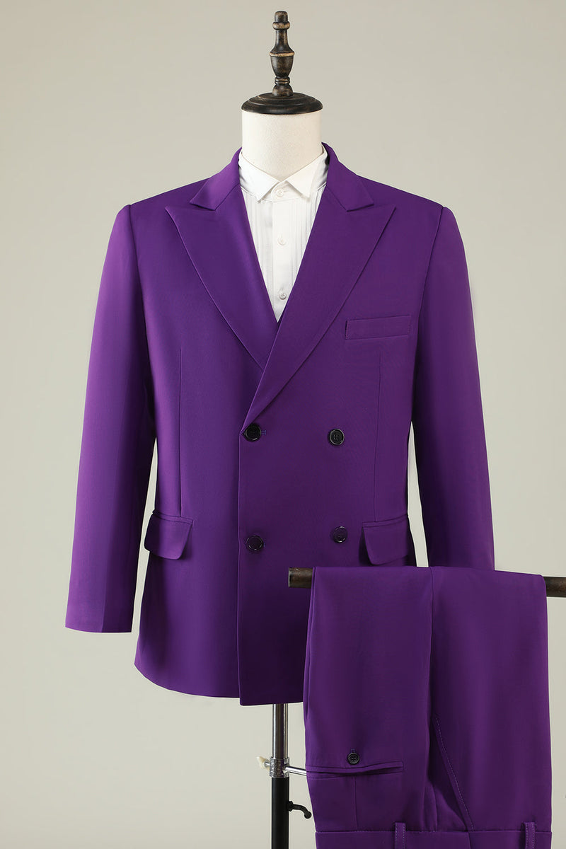 Load image into Gallery viewer, Purple Double Breasted 3 Piece Prom Homecoming Suits