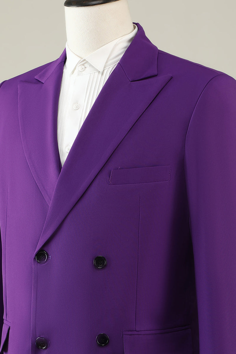 Load image into Gallery viewer, Purple Double Breasted 3 Piece Prom Homecoming Suits