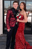 Load image into Gallery viewer, Burgundy Jacquard Shawl Lapel One Button Prom Homecoming Blazer