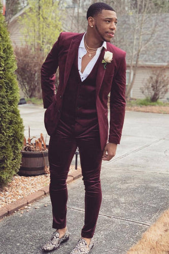 Burgundy Peak Lapel 3 Piece Men's Prom Suits