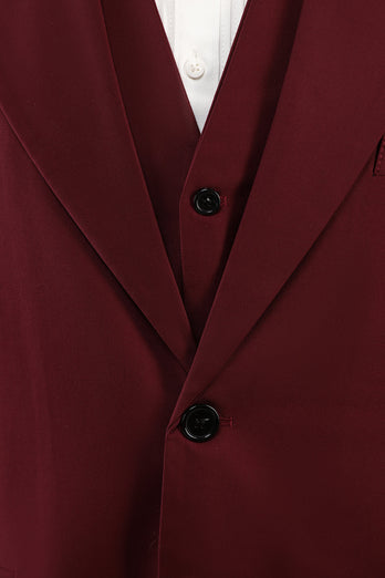 Burgundy Peak Lapel 3 Piece Men's Prom Suits