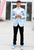 Load image into Gallery viewer, Light Blue Shawl Lapel Men&#39;s Prom Blazer