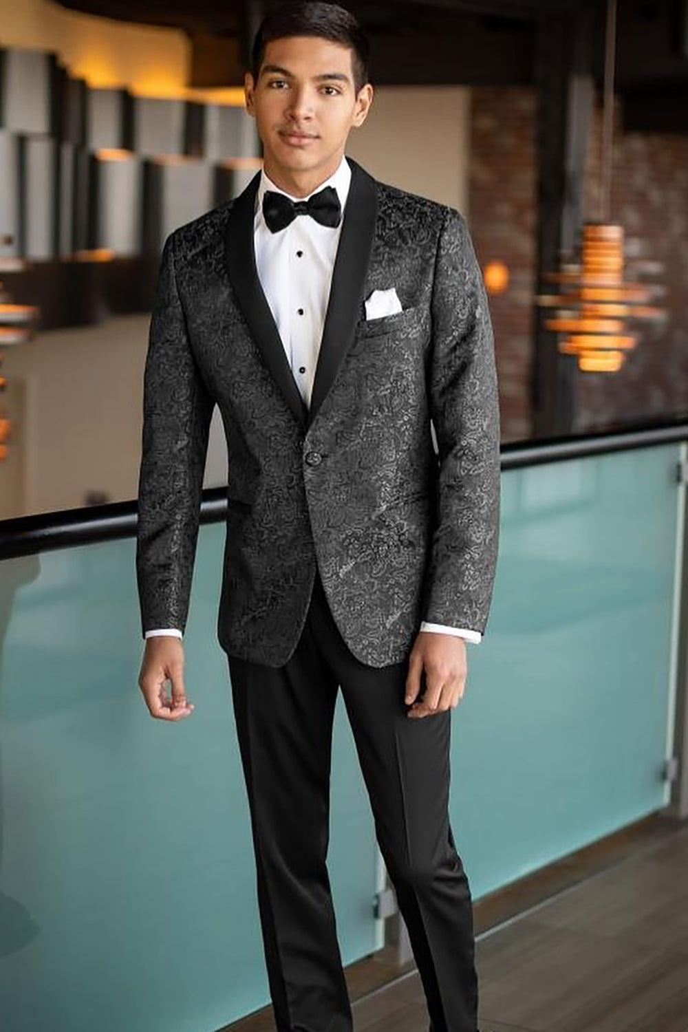 Black Jacquard Shawl Lapel Formal Party Blazer