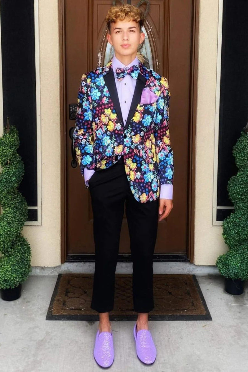 Load image into Gallery viewer, Multi Color Flower Jacquard Patchwork Shawl Lapel Formal Blazer