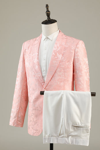 Light Pink Jacquard 2-Piece Shawl Lapel One Button Prom Suits