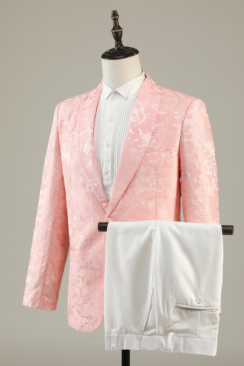 Load image into Gallery viewer, Light Pink Jacquard 2-Piece Shawl Lapel One Button Prom Suits