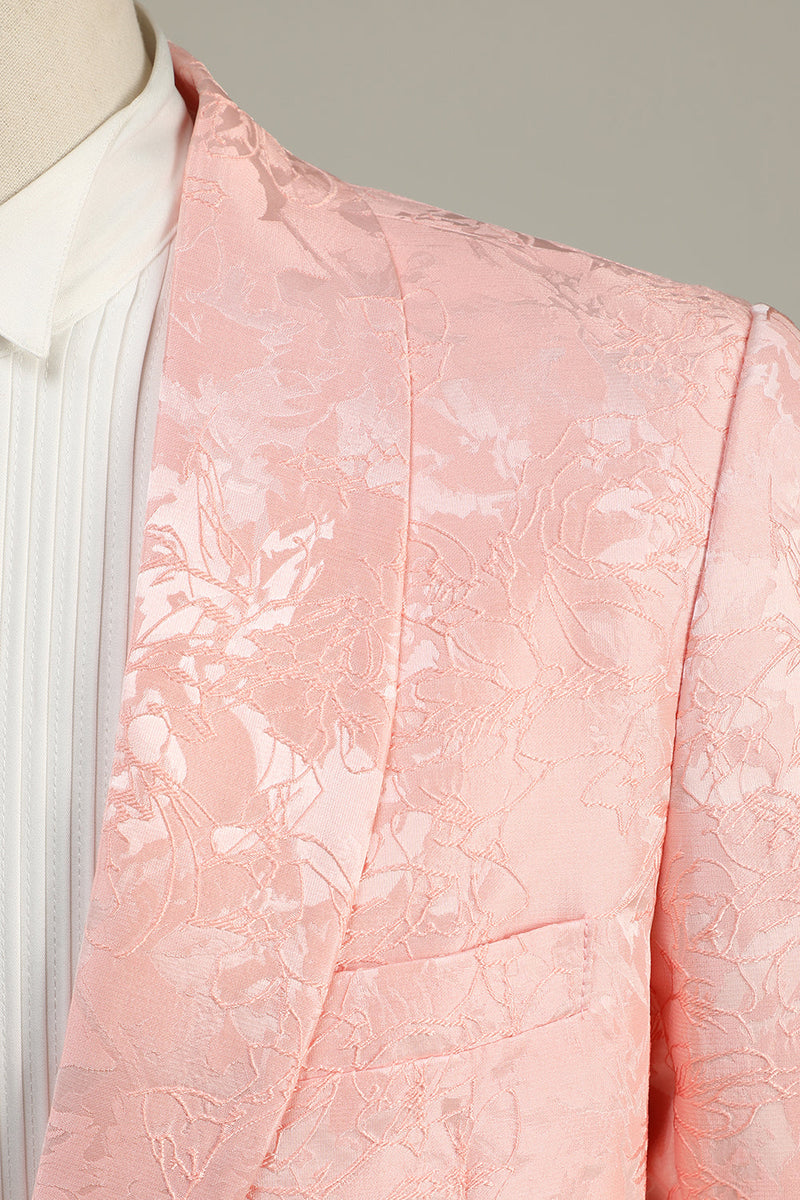 Load image into Gallery viewer, Light Pink Jacquard 2-Piece Shawl Lapel One Button Prom Suits