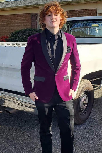 Shawl Lapel One Button Fuchsia Men's Prom Blazer