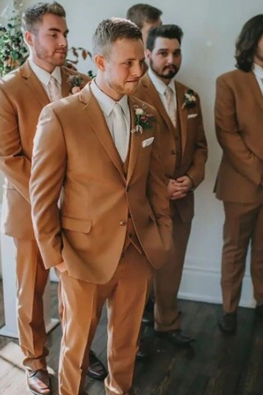 Brown 3 Piece Notched Lapel Groom Suits