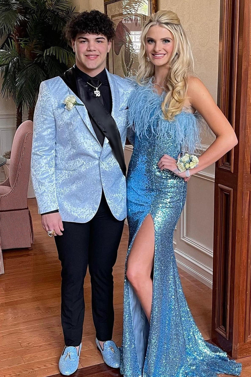 Load image into Gallery viewer, Light Blue 2 Piece Shawl Lapel Jacquard Men&#39;s Formal Party Suits