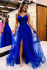 Load image into Gallery viewer, A-Line Royal Blue Spaghetti Straps Corset Formal Dress with Slit