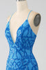 Load image into Gallery viewer, Blue Mermaid Spaghetti Straps Sequins Long Formal Dress