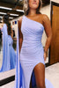 Load image into Gallery viewer, One Shoulder Beaded Lilac Formal Dress with Slit