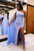 Load image into Gallery viewer, One Shoulder Beaded Lilac Formal Dress with Slit