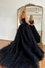 Load image into Gallery viewer, Sparkly Black Corset Spaghetti Straps Tulle A-Line Long Formal Dress with Slit