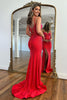 Load image into Gallery viewer, Sparkly Red Beaded Corset Long Formal Dress with Slit