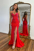 Load image into Gallery viewer, Sparkly Red Beaded Corset Long Formal Dress with Slit