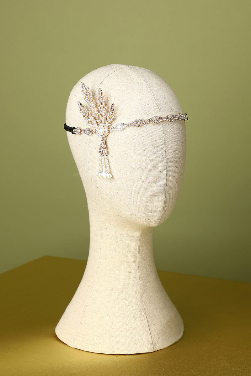 Load image into Gallery viewer, White Beaded Pearls 1920s Flapper Headband