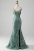 Load image into Gallery viewer, Spaghetti Staps Sparkly Grey Green Formal Dress with Beading