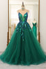 Load image into Gallery viewer, Sparkly Dark Green A Line Tulle Long Formal Dress With Sequined Appliques