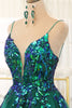 Load image into Gallery viewer, Sparkly Dark Green A Line Tulle Long Formal Dress With Sequined Appliques