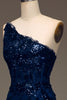 Load image into Gallery viewer, Sparkly Dark Navy Tiered Lace One Shoulder Long Formal Dress with Slit