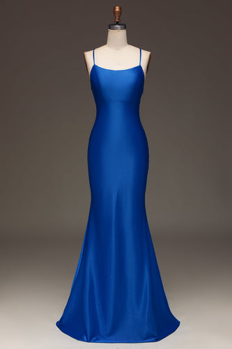 Simple Royal Blue Satin Mermaid Long Formal Dress