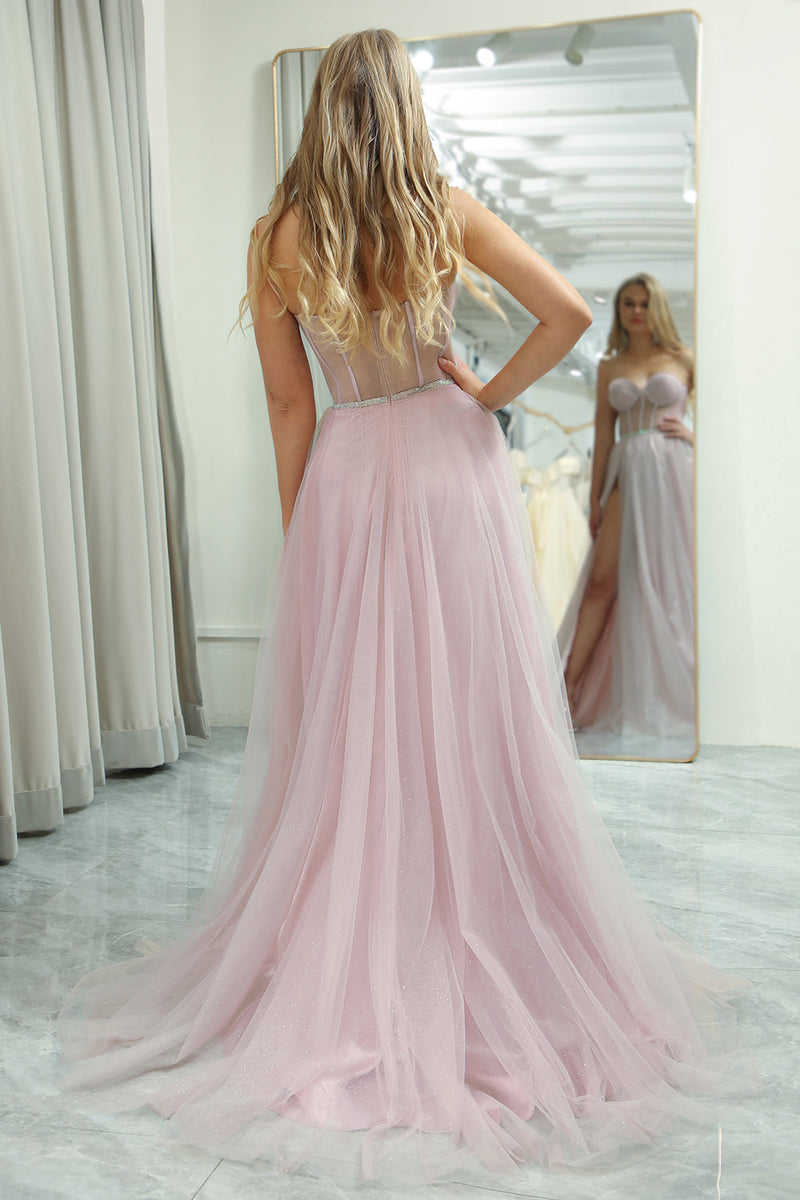 Load image into Gallery viewer, Light Pink A Line Sweetheart Long Corset Formal Dress With Slit