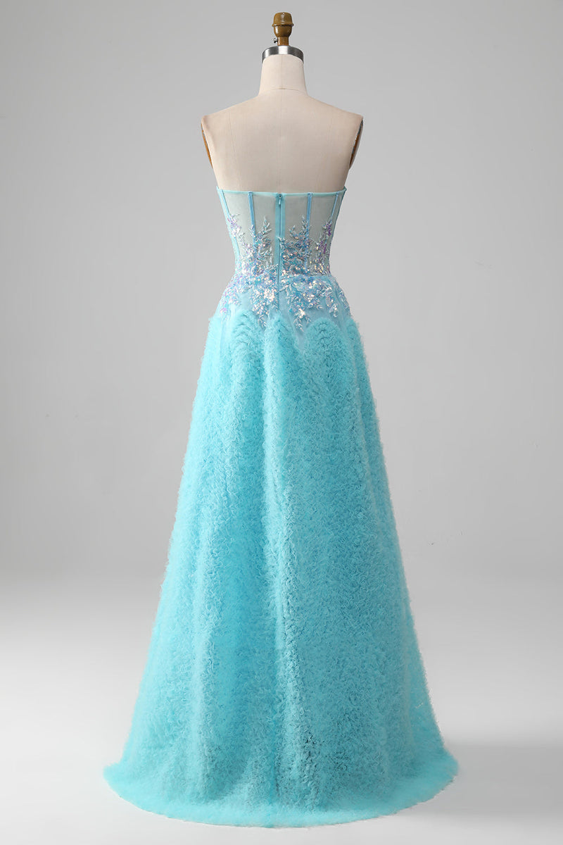 Load image into Gallery viewer, Sky Blue Sweetheart Corset Formal Dress with Sequins